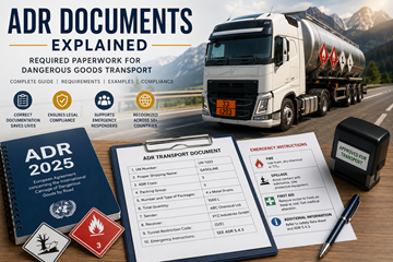 Documentos de transporte ADR de mercancías peligrosas y documentación logística obligatoria en Europa