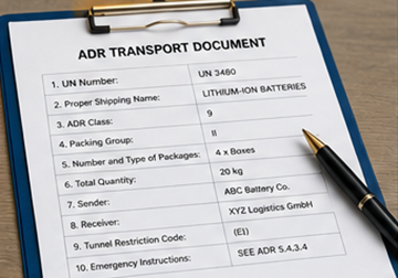 Documentos ADR y documentación para envíos de baterías de litio