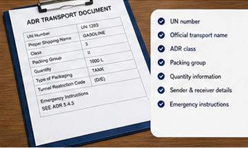 Documentos de transporte ADR de mercancías peligrosas y documentación logística