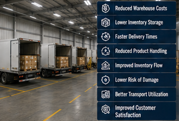 Operación logística eficiente de cross-docking que reduce el almacenamiento en almacén y los costes de transporte