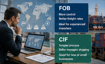 Importador comparando opciones de envío FOB y CIF para el transporte internacional de carga