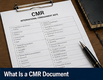 Documento CMR en papel rellenado con detalles del envío, información del remitente, destinatario y transportista