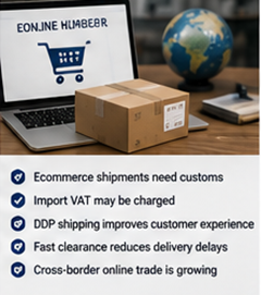 Paquetes internacionales de ecommerce y operaciones de despacho de aduanas para pedidos online