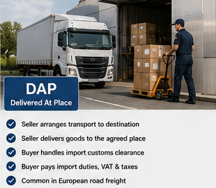 Camión entregando mercancía en el destino del cliente bajo términos de envío DAP
