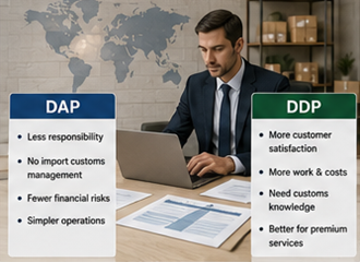 Exportador gestionando aduanas y operaciones de logística internacional bajo acuerdos DDP y DAP