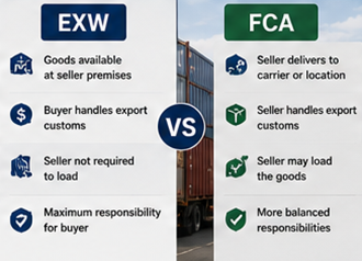 Comparación entre los términos de envío EXW y FCA en la logística internacional