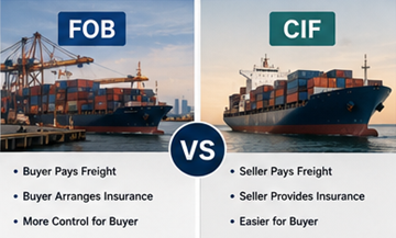 Comparativa visual de las responsabilidades de envío FOB y CIF en la logística internacional