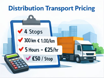 Tarificación de transporte de distribución con múltiples paradas, distancia, horas y cálculo de tarifa por parada en un portapapeles