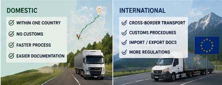 Transporte nacional e internacional de mercancías a través de fronteras europeas con camiones logísticos