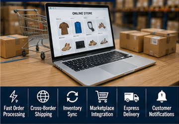Operaciones de fulfillment de e-commerce gestionando envíos de pedidos online en toda Europa