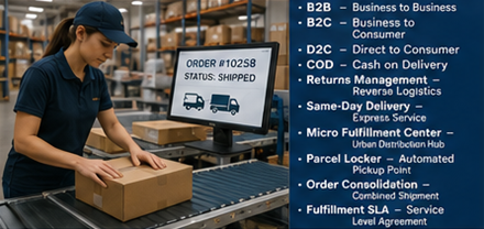 Operaciones de fulfillment en almacén para eCommerce con clasificación de paquetes y procesamiento de pedidos online