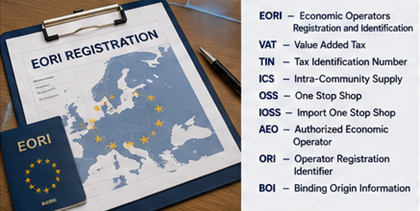 Abreviaturas aduaneras internacionales y documentación comercial EORI para operaciones de importación y exportación europeas
