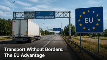 Camión cruzando una frontera europea sin aduanas mercado único de la UE libre circulación de mercancías autopista Europa