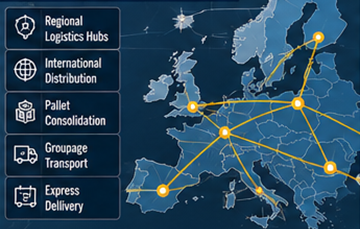 Red de transporte europea que utiliza hubs logísticos de cross-docking y centros de distribución