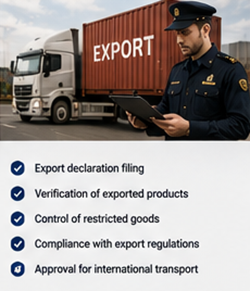 Carga de exportación y agentes de aduanas tramitando documentos de envíos internacionales