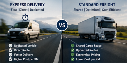 Comparación entre precios de entrega exprés y transporte de mercancías estándar