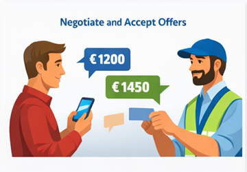 Cliente y transportista negocian precio y condiciones de transporte vía chat