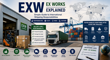 Operaciones de transporte internacional y logística de almacén que explican los términos de envío EXW Ex Works en el comercio global