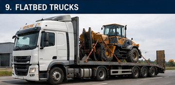 Camión plataforma transportando materiales de construcción y carga sobredimensionada