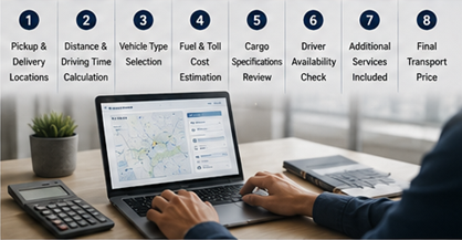 Empresa logística calculando precios de transporte de mercancías y costes operativos