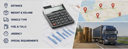 Cálculo de precios del transporte de mercancías con camiones, mapas, planificación logística y costes de carga