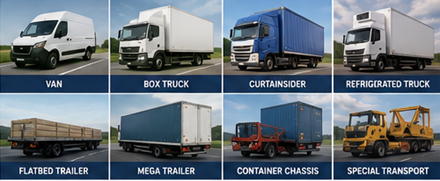 Vehículos de transporte de mercancías, incluidas furgonetas, camiones, remolques y flota logística en Europa
