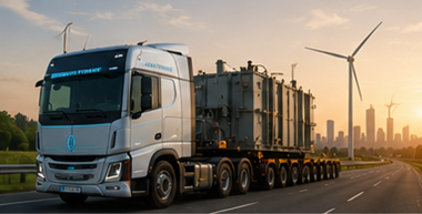 Convoy moderno de transporte sobredimensionado que representa el futuro de la logística de cargas pesadas