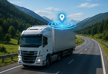 Camión con sistema de seguimiento GPS circulando por una autopista europea durante una operación logística