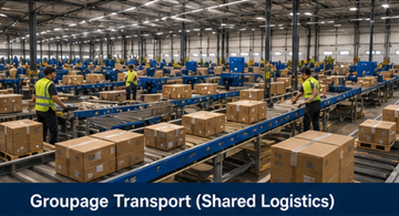 Almacén logístico clasificando envíos pequeños para transporte de grupaje en toda Europa