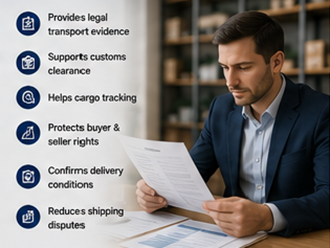 Responsable de logística revisando documentos de Bill of Lading para el transporte internacional de carga