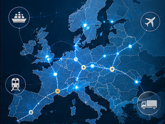 Rutas de transporte logístico internacional por Europa con visibilidad de seguimiento de envíos
