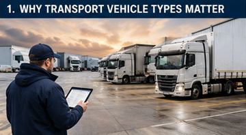Responsable de logística seleccionando el tipo de vehículo de transporte para la entrega de carga en Europa