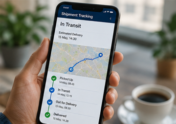 Cliente usando una aplicación móvil de seguimiento de envíos con actualizaciones de entrega en directo y notificaciones