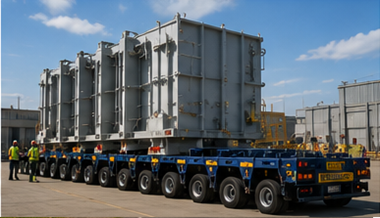 Sistema modular de remolque de carga pesada transportando carga industrial sobredimensionada