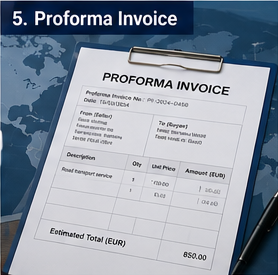 Factura proforma utilizada antes de la confirmación del envío en logística y comercio internacional
