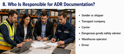 Empresa de transporte y cargador responsables de la documentación ADR de mercancías peligrosas