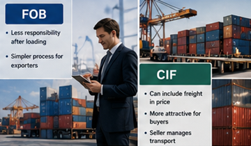 Exportador gestionando un envío internacional de carga y acuerdos de transporte