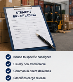 Documento Straight Bill of Lading utilizado para la entrega directa de la carga