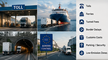 Carreteras de peaje europeas, transporte en ferry y costes logísticos fronterizos para flete internacional