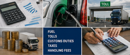 Cálculos de precios del transporte, costes de flete, peajes, combustible y gastos de logística internacional