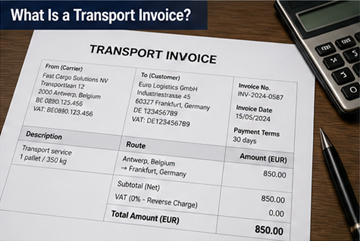 Documento de factura de transporte que muestra costes de transporte, detalles del envío e información de facturación