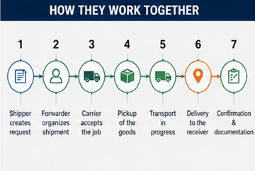 Proceso de transporte paso a paso en Europa desde el cargador hasta el transportista y la entrega