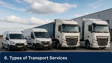 Diferentes servicios de transporte: camiones, furgonetas, entrega exprés, tipos de logística