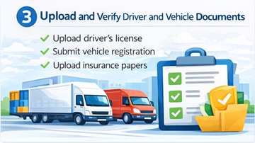 Empresa de transporte cargando el permiso de conducir y documentos del vehículo en formato PDF para su verificación en la plataforma ExusTrans