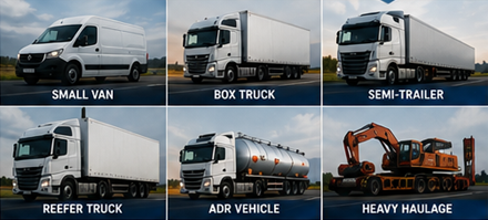 Diferentes vehículos de transporte y capacidad de carga que afectan a los precios del transporte en Europa